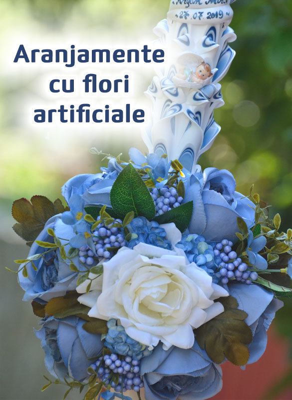 Lumanari botez cu flori artificiale